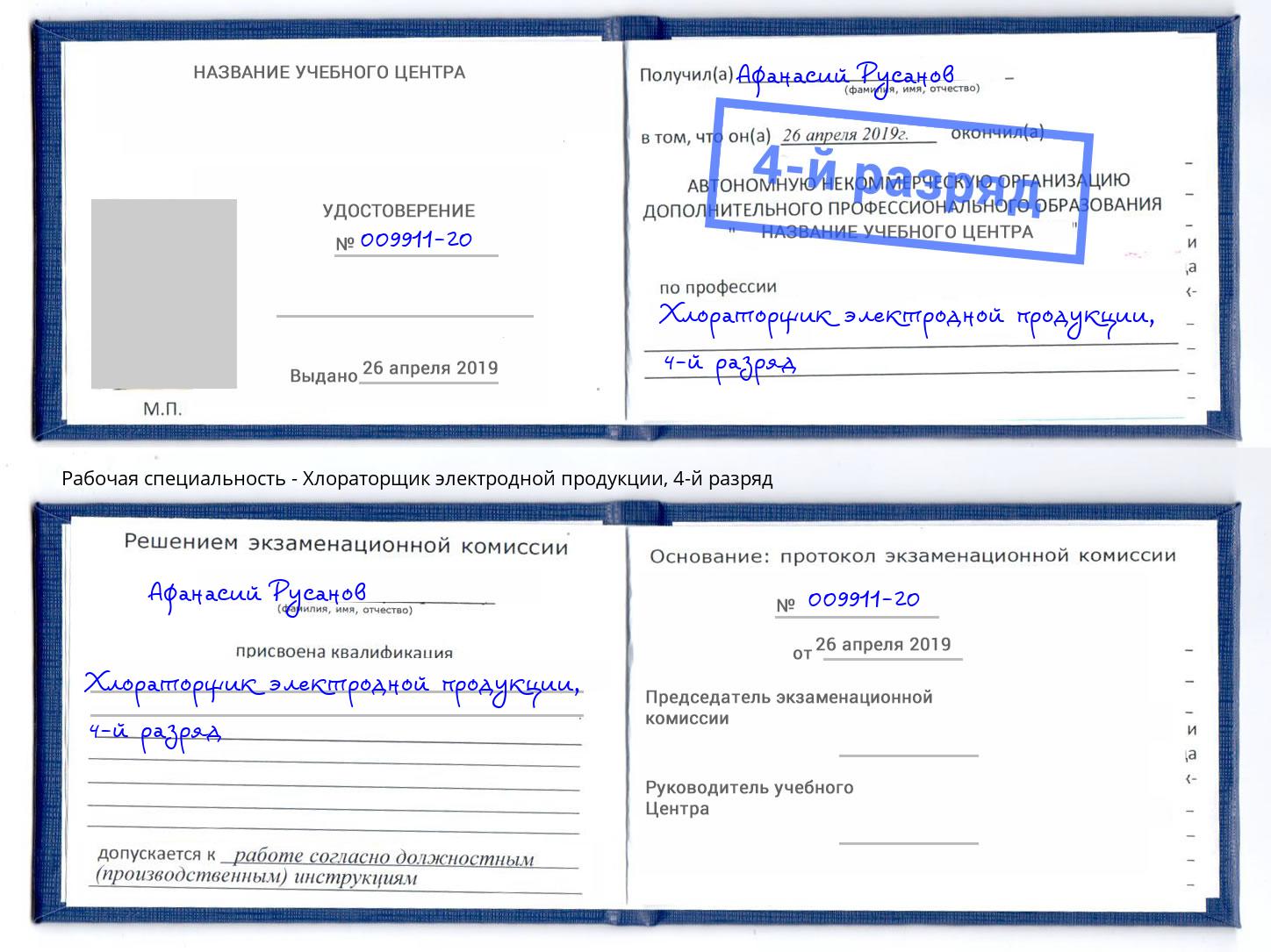 корочка 4-й разряд Хлораторщик электродной продукции Углич