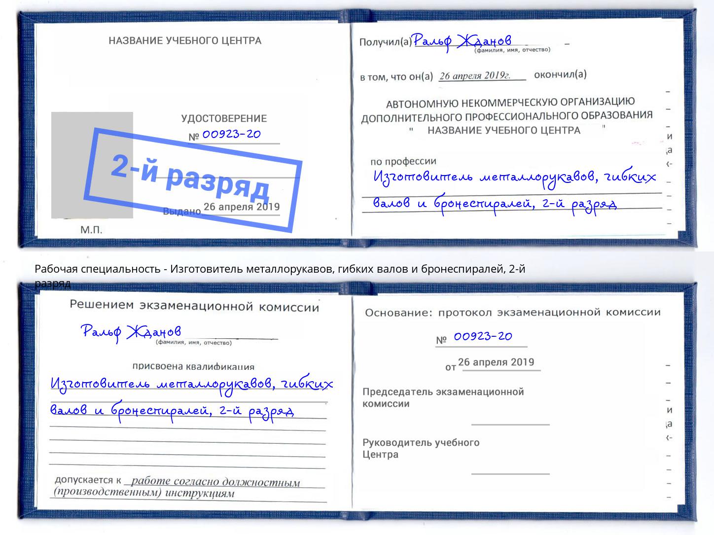 корочка 2-й разряд Изготовитель металлорукавов, гибких валов и бронеспиралей Углич